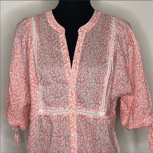 Ann Taylor LOFT Pink White Floral Peplum Top XL